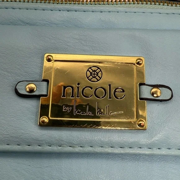 Nicole by Nicole Miller Light Blue Crossbody Bag with Gold Tag & Chained Links - Picture 4 of 12
